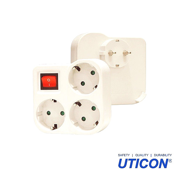 Uticon Stop Kontak 3 Lubang + Steker Lampu Uticon S348SW S 348 SW Multi Socket 3 Lubang On Off Switc