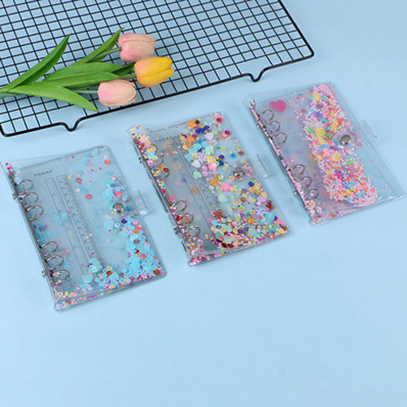 

A5/A6 Cute Transparent PVC Glitter Sequins Notebook Cover Office School 6 Rings Binder Spiral Planner Agenda Organizer Notebooks