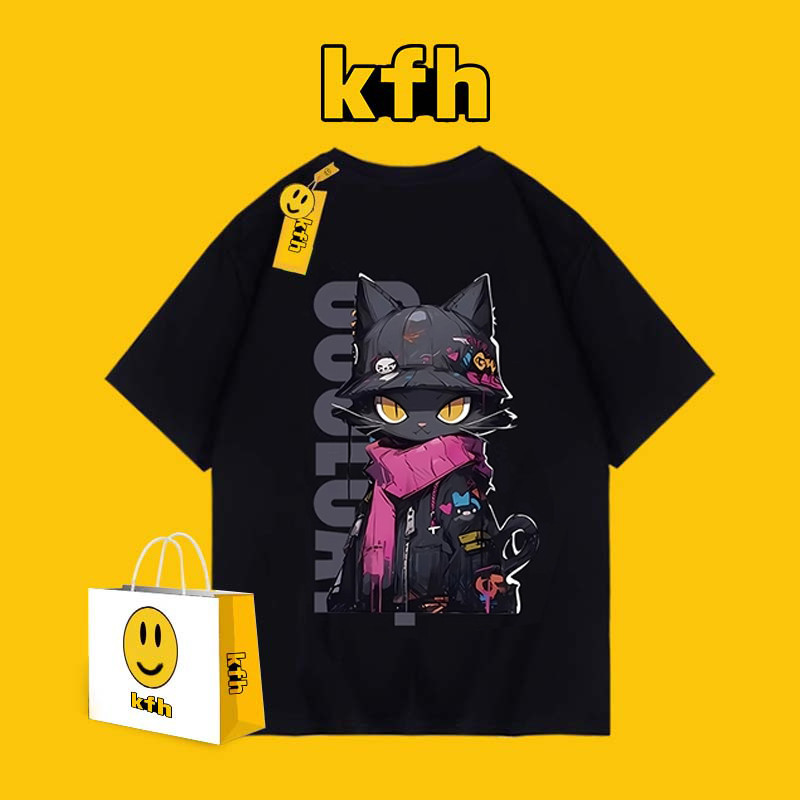 (COD) KFH Kaos Pria Korean Style T-shirt/Tren kasual Street Style Lengan Pendek Vintage t-shirt/Koas