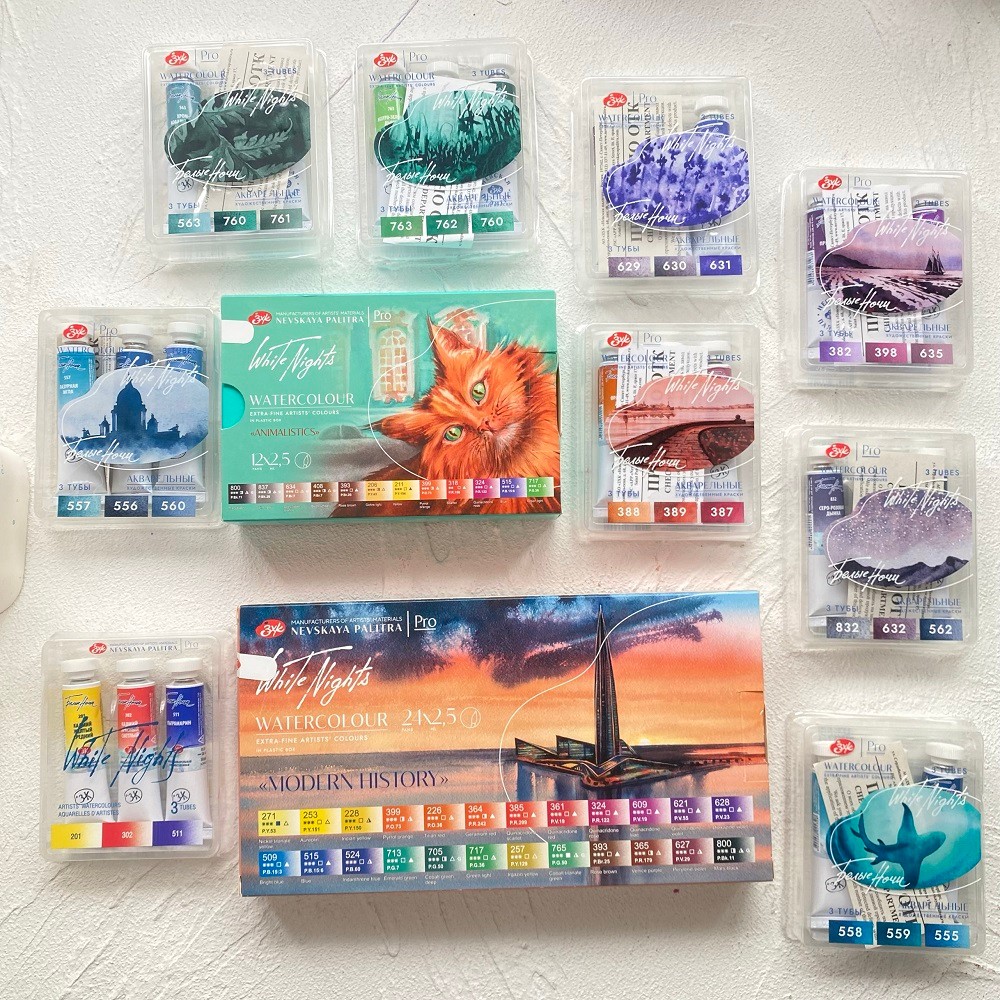 

Russian White Night New Solid Sedimentation Color Watercolor pigment 24 Color Tube Layered Color Artist Beginner Art Supplies