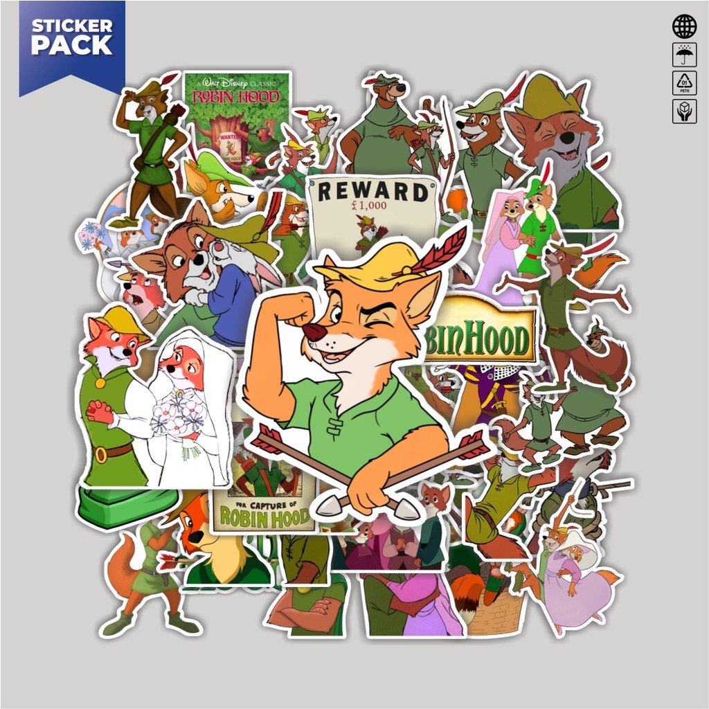 

[100PCS]Stiker Pack Stiker Kartun Robin Hood Disney Aesthetic Vinyl Anti Air Dekorasi Sticker Laptop Buku Journal Koper Helm Casing HP Gitar Helm Skateboard