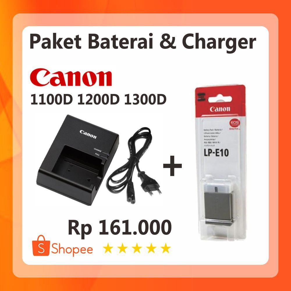 Paket Baterai Charger Canon 1100D 1200D 1300D Rebel T3 T5 LP E10  LC E10 X50 x70 Cas dan Batre