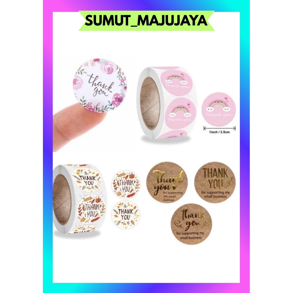 SMJ STICKER THANK YOU TEMPEL MOTIF LUCU / STIKER UCAPAN TERIMAKASIH BULAT ROLL