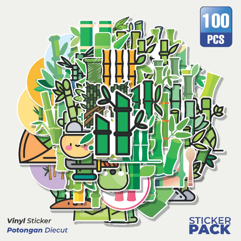 

100 PCS STIKER Stiker Kayu Bambu Waterproof Aesthetic- Untuk Laptop, Motor, dan Helm - Paper Stationery Pack