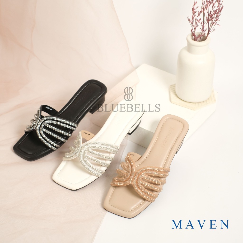 ZABRIN.ID  Bluebells MAVEN Sendal Slop Wanita Heels 3cm Elegan (Tersedia Size 36-44)