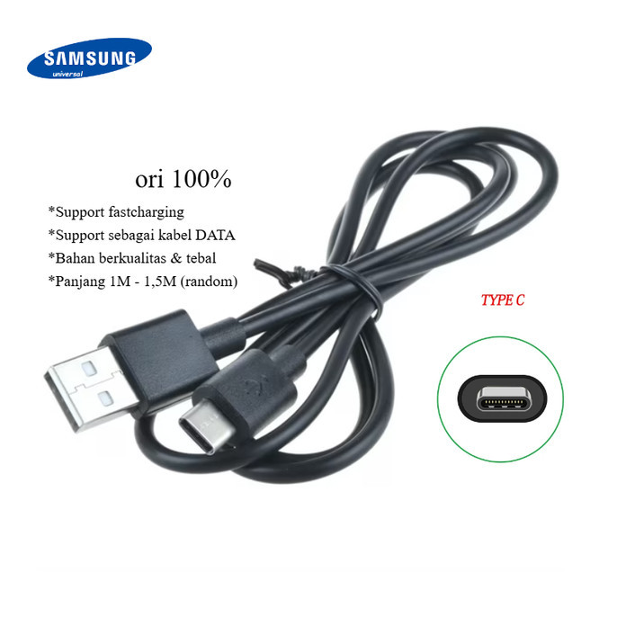 Ori 100% (hitam) Usb type C kabel charger samsung A9 2018 (SM-A920F / SM-A9200 / SM-A920N / SM-A920X