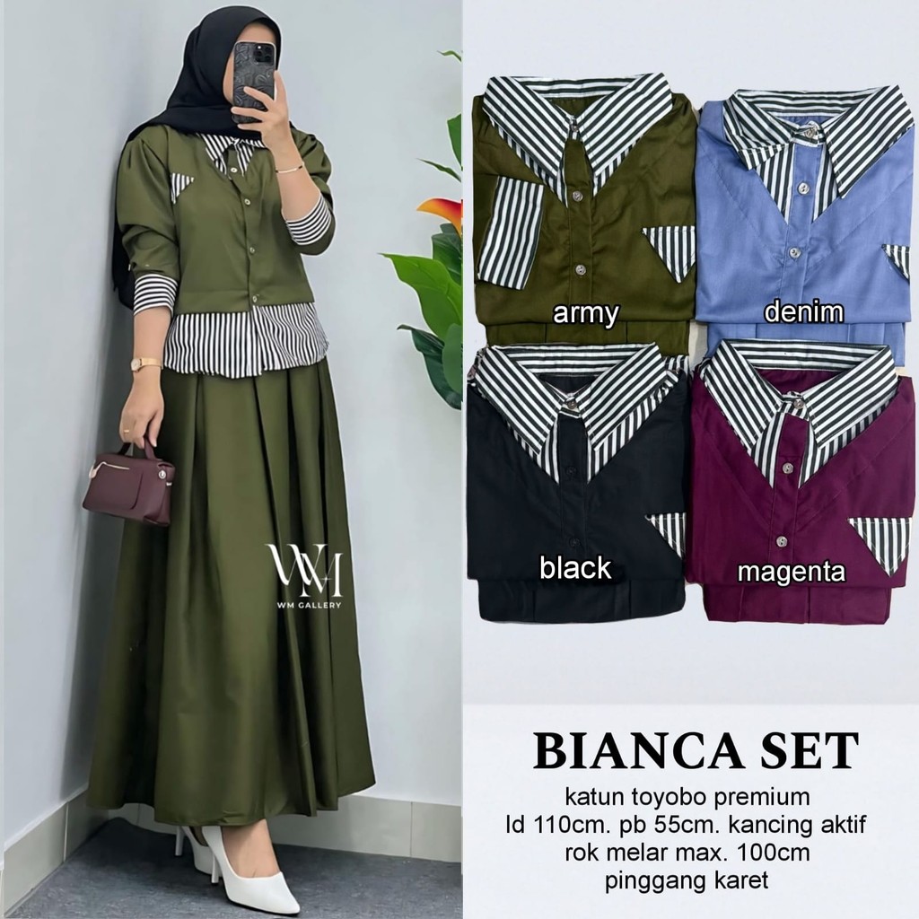 Outfit Rok Wanita Kekinian Bianca – Setelan Atasan Blouse + Rok Panjang Stylish