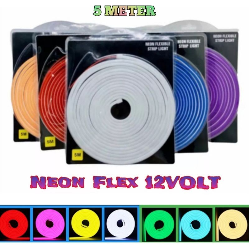 Lampu Selang NEON FLEX Led  DC 12V Volt 5M meter Strip Flexibel neon text 5m Garansi- wajib adaptor 