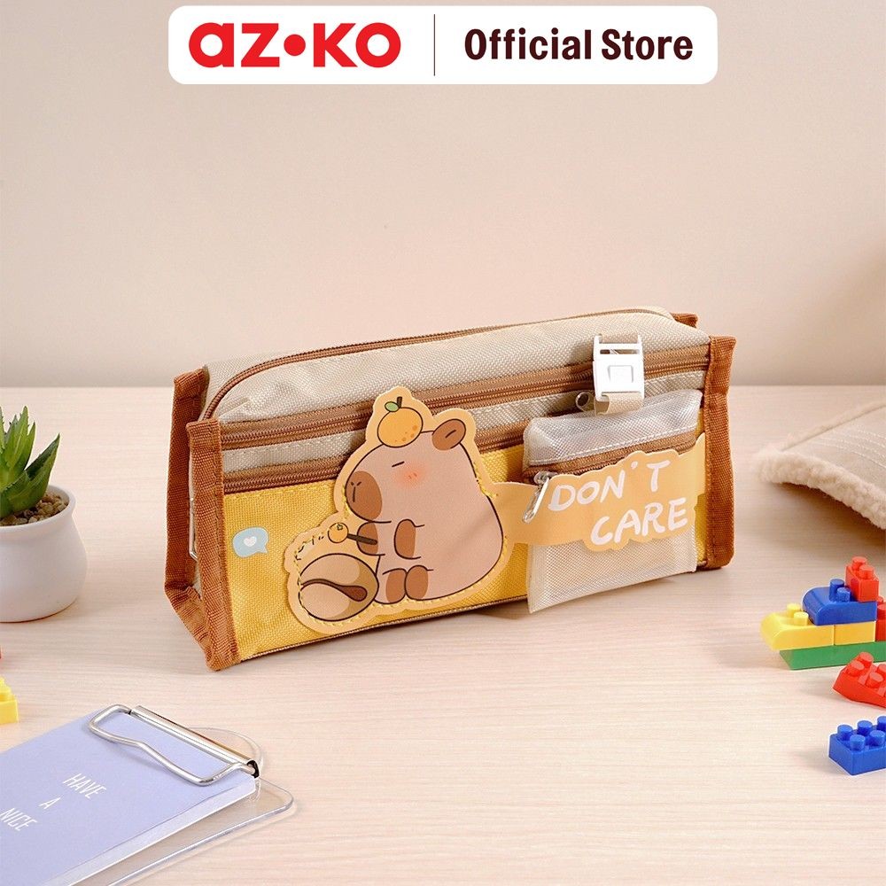 AZKO Ataru Tempat Pensil Dengan Extra Pouch Capybara - Cokelat Pouch Pensil Pulpen Pencil Case Tempa