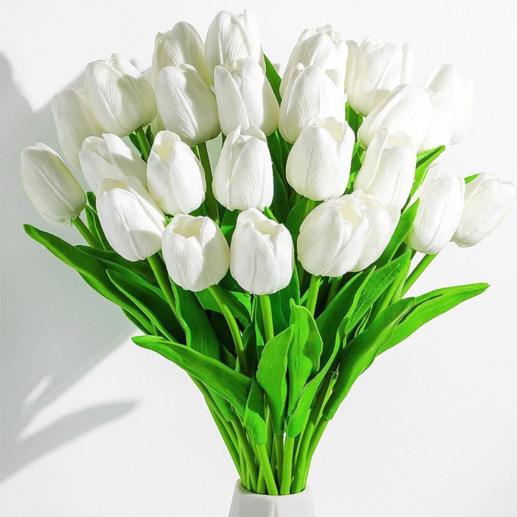 Bunga Grosir Jakarta 12pcs Tulip Latex Putih plastik 1 lusin Hiasan Dekorasi Ruangan Taman Rumah