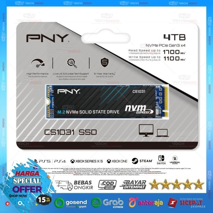 SSD NVMe M2 PNY CS1031 PCIe 2280 - SSD NVME M.2 PNY CS-1031 Gen 3 X4 Top Brand USA 