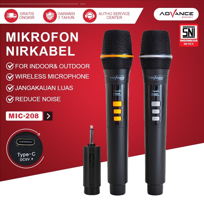 DISKON Advance microphone wireless MIC-208 mic wireless karaoke mic tanpa kabel untuk karaoke mic ka