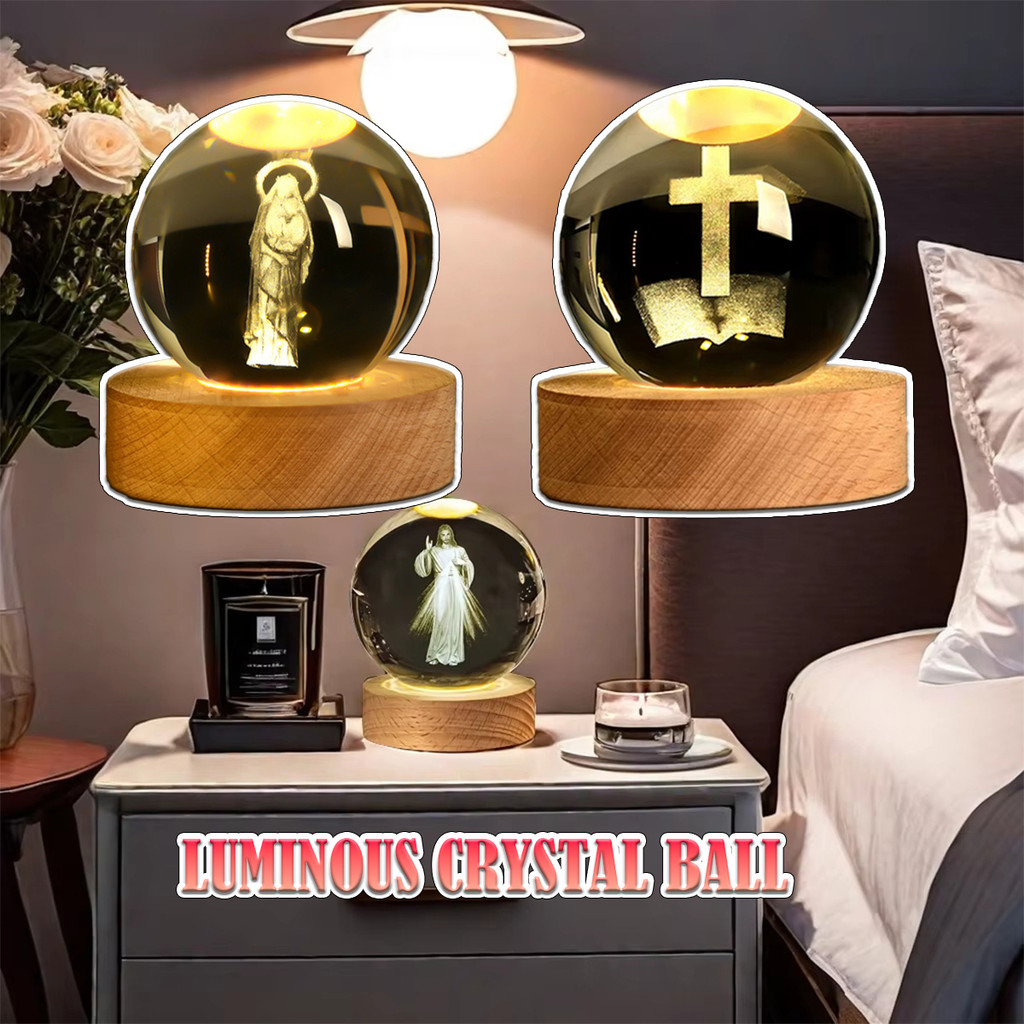 1PC bola kristal feng shui, lampu kristal kuning Lampu Tidur Salib Bunda Maria Tuha Bola Kristal Yes
