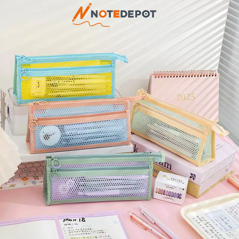 

Kotak Pensil Transparant Tempat Pensil Jala Ritsleting Ganda Sederhana Tas Penyimpanan Alat Tulis Berkapasitas Besar Lapisan Ganda