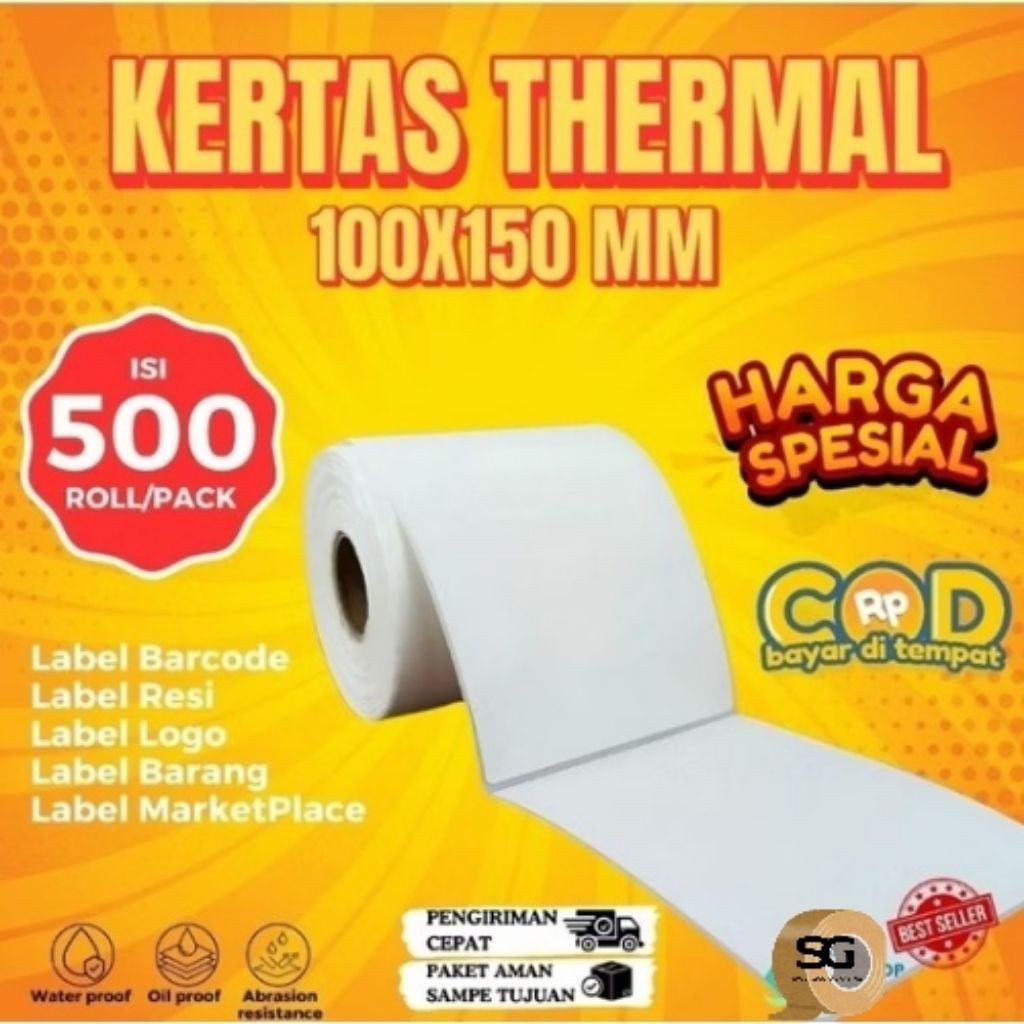 Kertas Thermal 100 x 150 isi 500| Label Thermal 100 x 150| Label Resi 78 x 100