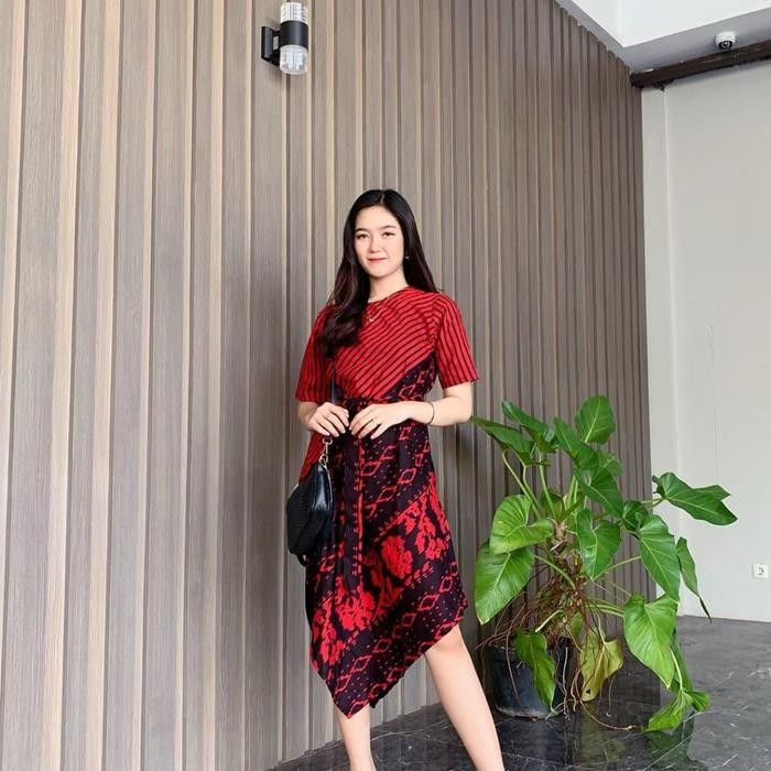 dress batik wanita modern - Merah