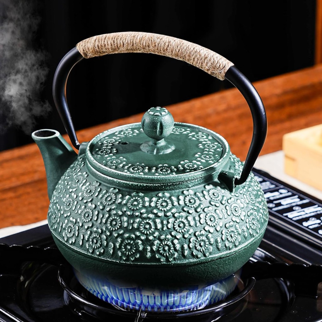 GIANXI 900ML Household Cast Iron Teapot Sakura Pattern Tea Kettle With Tea-Strainer Coffee Tea Water