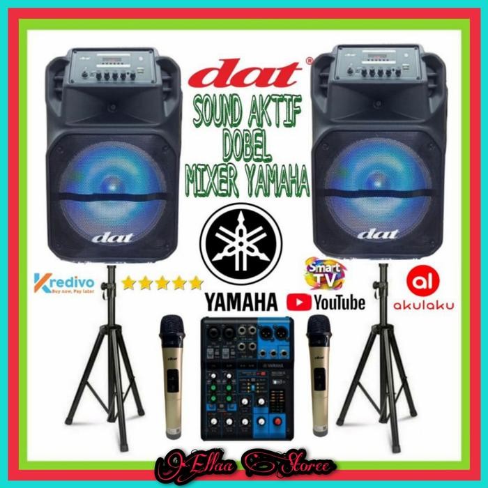Paket Sound Mixer Yamaha Speaker Aktif Dobel DAT 12 IN 2 Mic Wireless