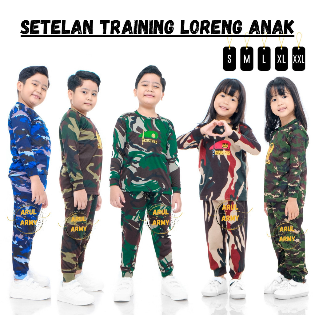 COD  BAJU KAOS SETELAN TRAINING LORENG ANAK TNI ANAK TENTARA ANAK SERAGAM TNI ANAK  KAOS TNI ANAK SE