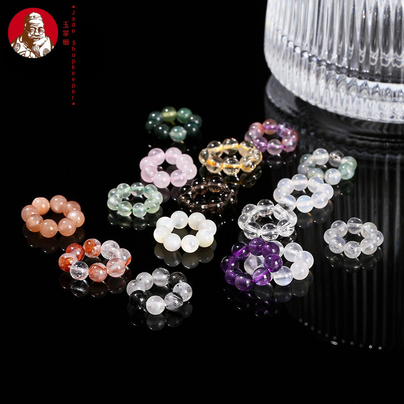 (8pcs / harga) Batu akik kristal alami manik bulat kecil berjalan cincin manik 8mm cincin manik DIY 