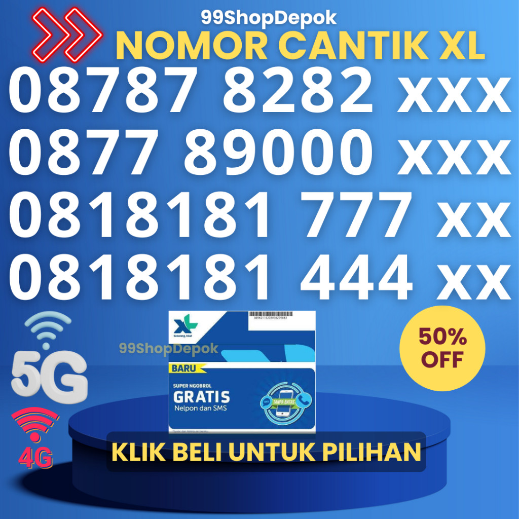 Kartu Perdana Nomor Cantik XL 160.1 Nomer Cantik XL 4g 5g XL 818181 No Cantik XL 5g Murah 8787 8282