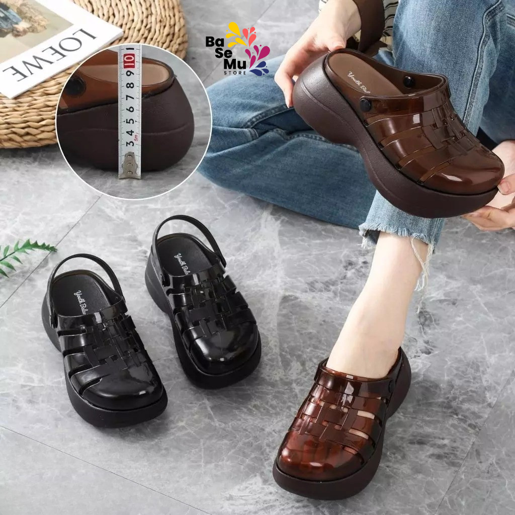 Sepatu Sandal Wedges Slop Tinggi Polos Karet Jelly Import Balance - 0234