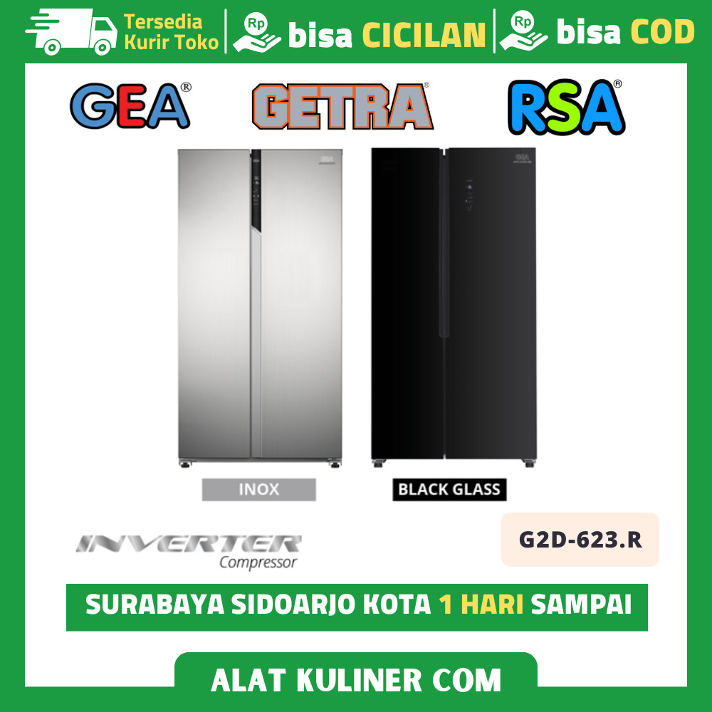 Kulkas 2 Pintu Gea G2D 623 G2D-623 Inox Side By Side Home Refrigerator