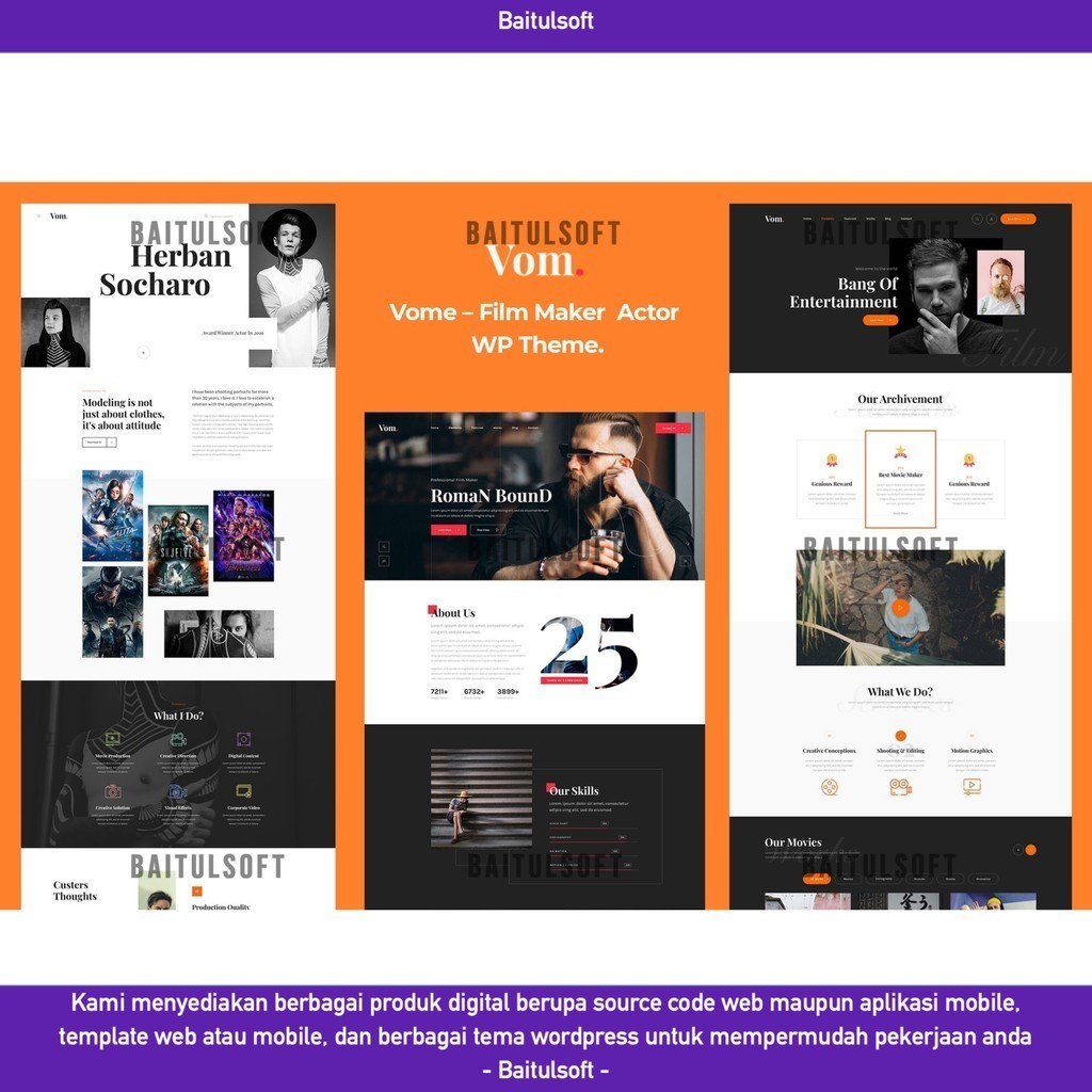 TEMA WEB  VOME - FILM STUDIO MOVIE PRODUCTI WORDPRESS THEME D5437 BAITULSOFT LISENSI ORIGINAL FULL V