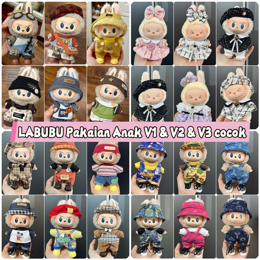 【Ready】labubu Pakaian Cocok untuk v1&v2&v3 Bayi yang Dapat Dipakai dari Kain Vinyl17cm Boneka Plush 
