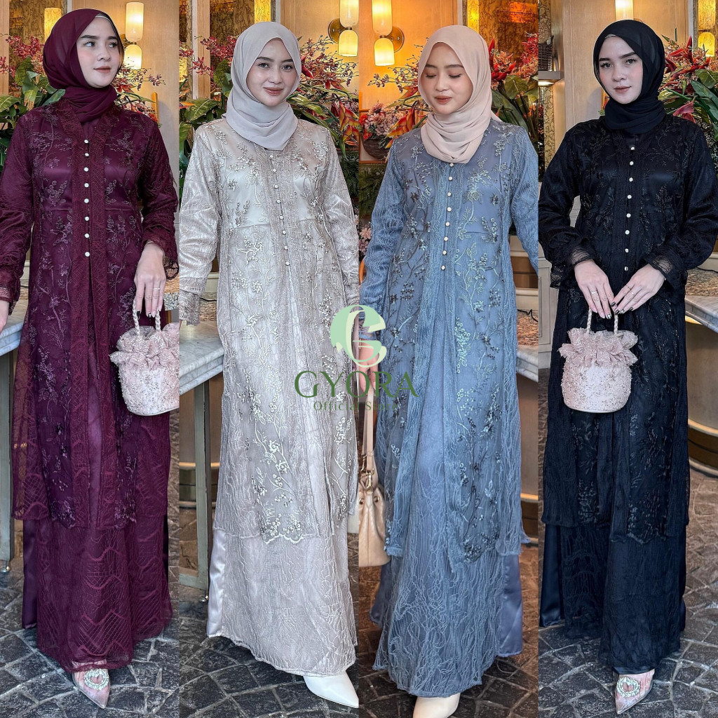 DIKASHOP GYORA EXCLUSIVE DRESS BRUKAT SET INNER OUTER BAJU GAMIS KONDANGAN MAXMARA PREMIUM SIMPLE EL