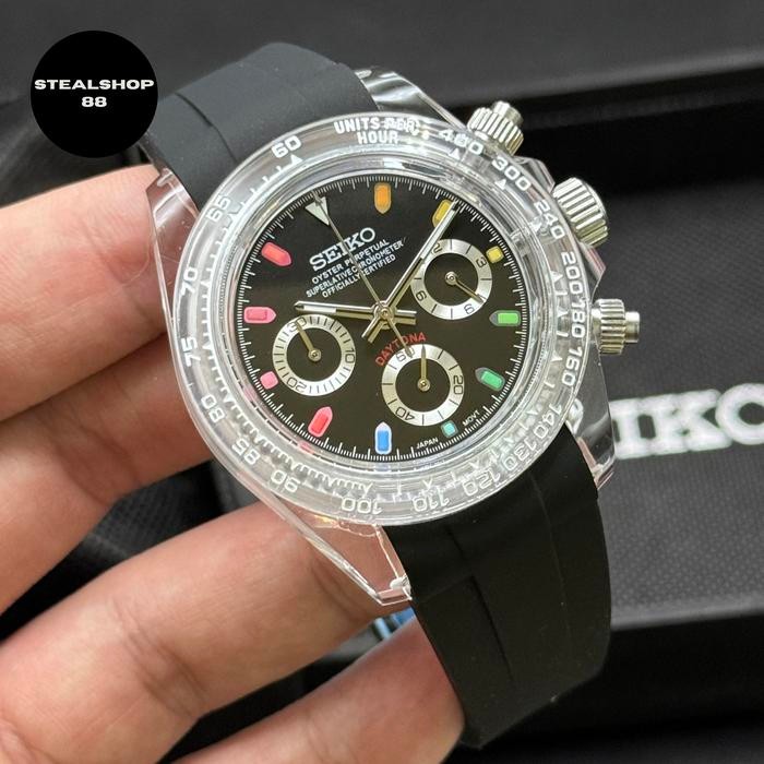 Seiko Mod Daytona Black Rainbow VK63 Chronograph Resin CLEAR Case