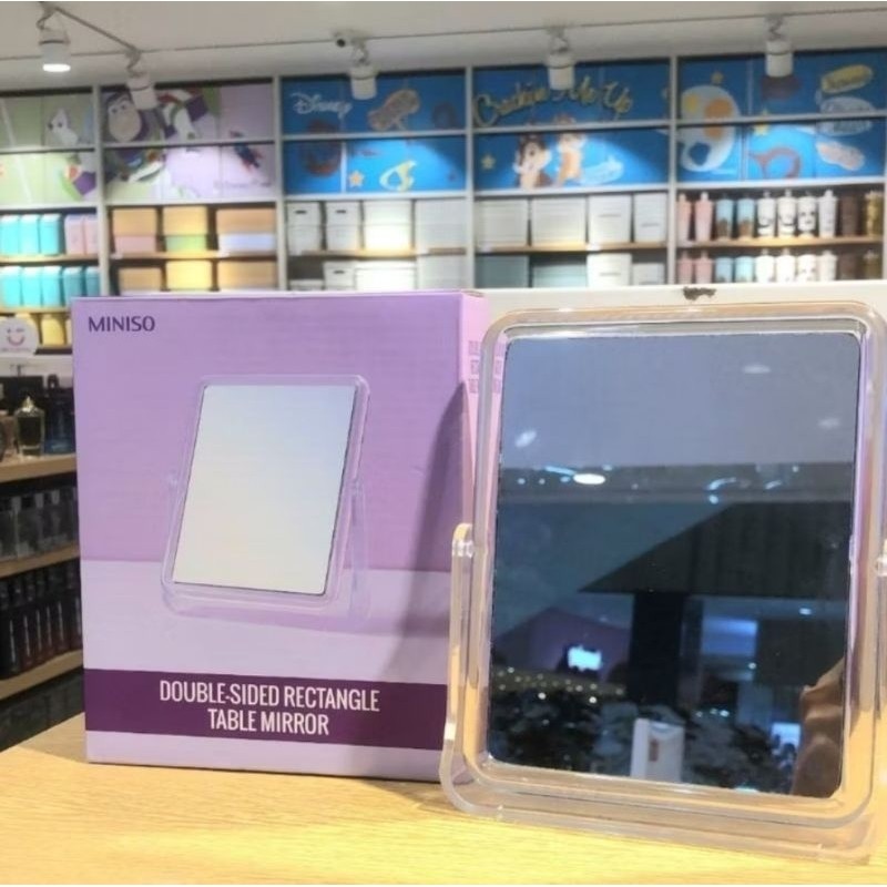 Official BALI MINISO Cermin Kotak Dua Sisi Cermin Bulat Round Fashion Mirror Square Table Mirror Kac