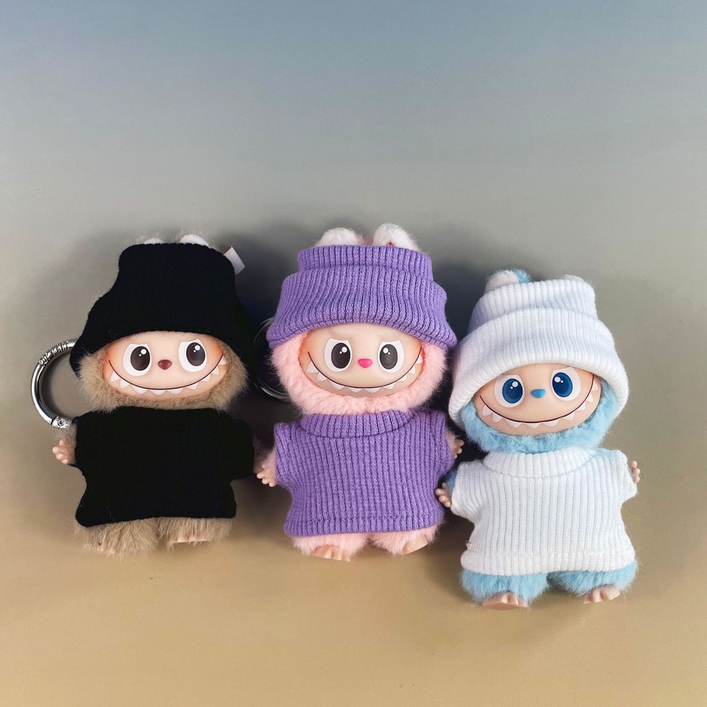 MIni Labubu Clothes Knit Flap Hat and T-Shirt Set For 10.4cm Labubu V4 The Monsters Pin for Love Ser