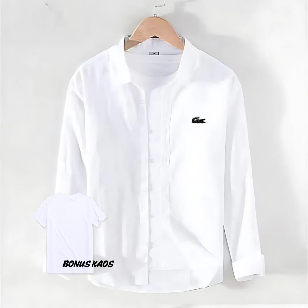 BACE.SHOP Kemeja Pria Premium Branded Lengan Panjang Polos Hem Warna Elegan Putih