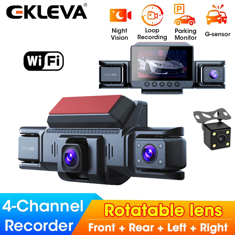 EKLEVA 4 annels WIFI Car DVR HD 1080P Screen Front Rear View Dash Cam 360° Rotation Video Recorder L