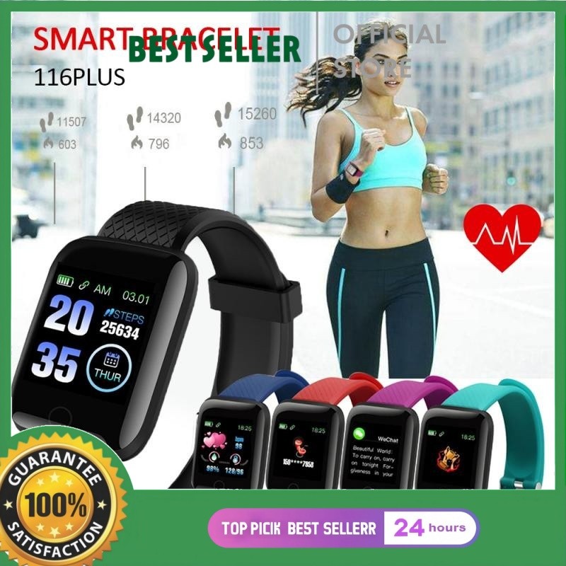 116 Plus Smartband Bluetooth Smartwatch Original Jam Tangan Pria Wanita Olahraga Kesehatan Digital W