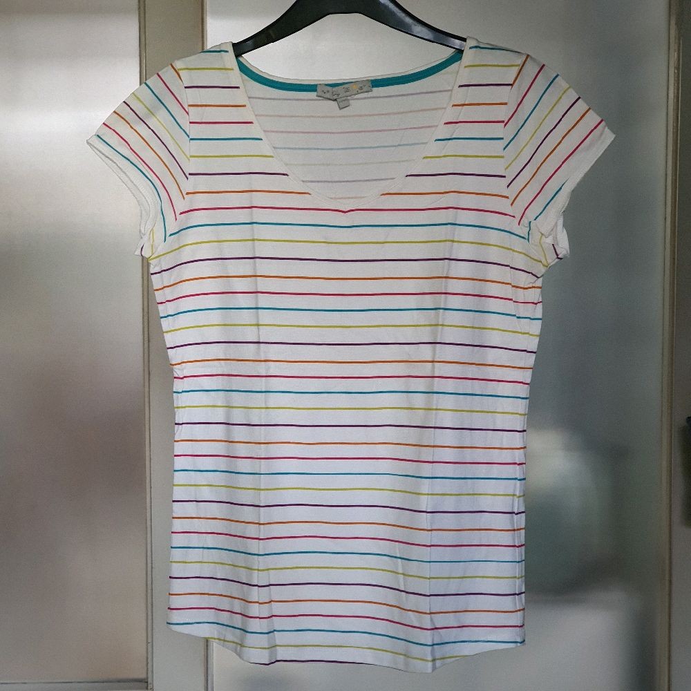 Z baju wanita atasan cewek blouse blus kaos happy tee cache cache putih stripe preloved seken Katun 