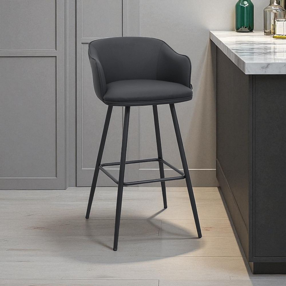 Informa Yafford Kursi Bar Kulit - Hitam Bar Stool Kursi Kafe Bartending Furniture Ruang Makan