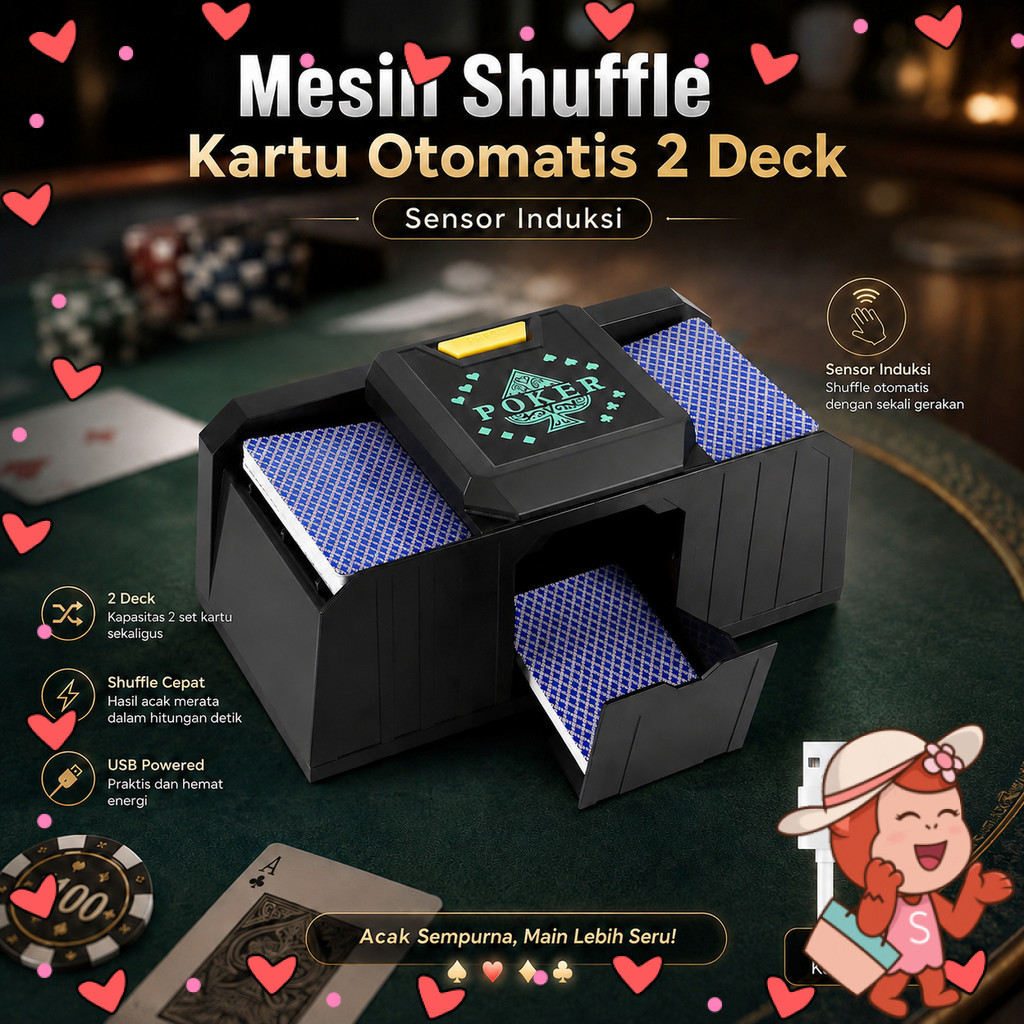 SIL Mesin Kocok Kartu Otomatis 2 Deck Shuffle Machine Bridge UNO Games - S-44