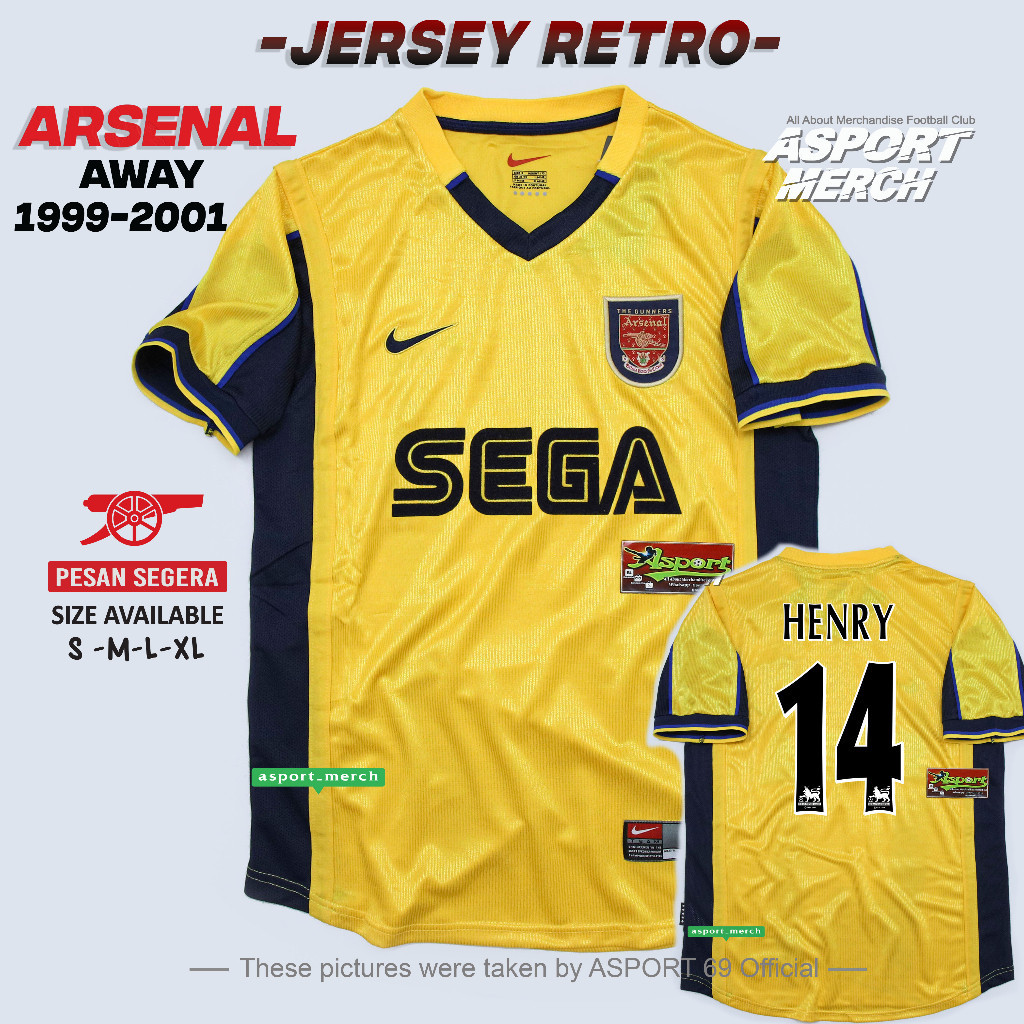 JERSEY BOLA ARSENAL RETRO AWAY SEGA 1999 2001 SOCCER JERSEY RETRO ARSENAL 99 01
