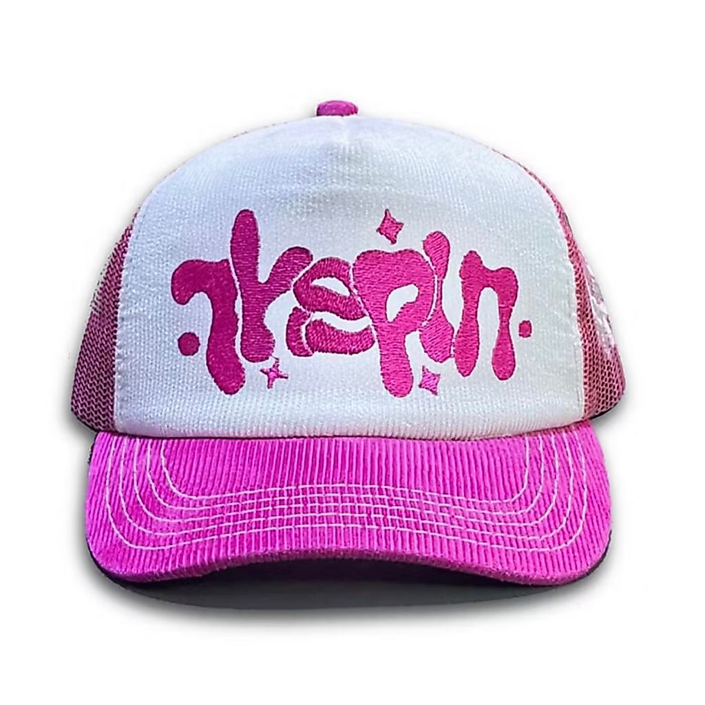 Jaring Corduroy Trucker Topi Jaring Corduroy Pink dengan Busa Tebal dan Desain Bordir Trucker Hat Pi