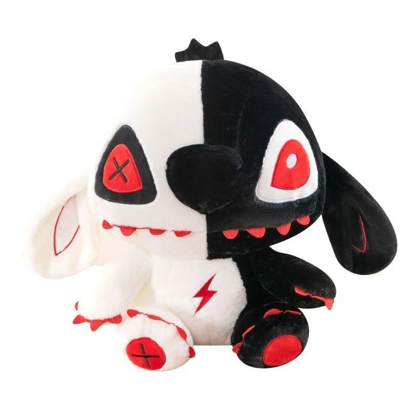 Black and White Split Stit Plush Toy with Red Eyes Lightning Bolt Cartoon Stuffed Animals Gothic Sty