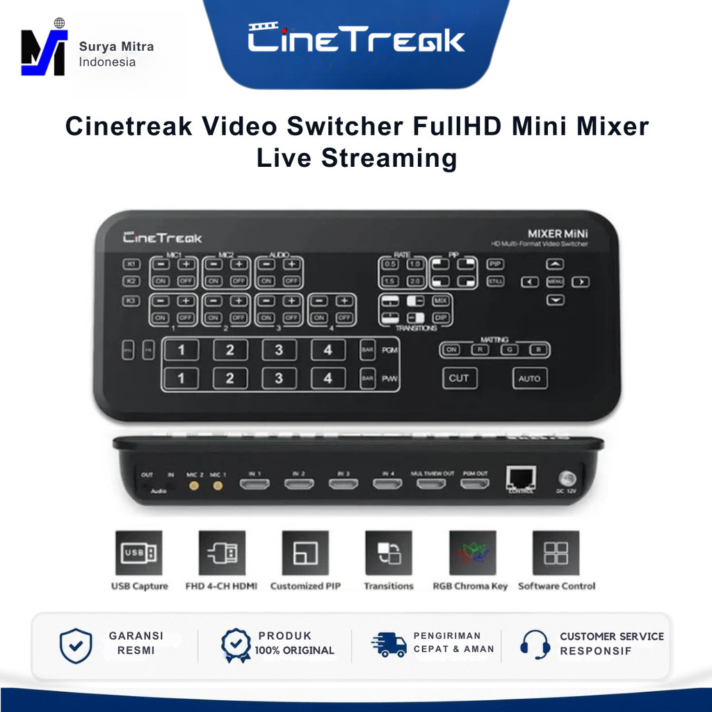 Video Switcher Cinetreak FullHD Mini Mixer Live Streaming
