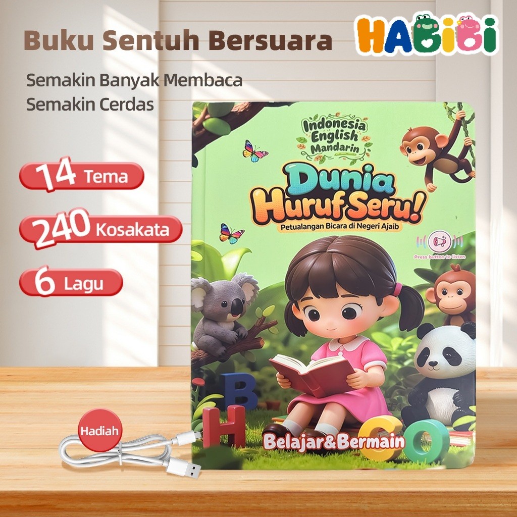 Habibi Buku Edukasi Anak 240 Kosakata & 14 Tema dengan Suara Hewan Asli Cocok untuk Usia 3+ Tahun Du