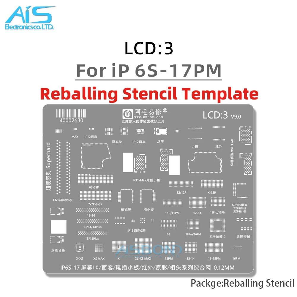 Cetakan Stencil Reballing BGA LCD3 Untuk iPhone 11 12 13 14 15 16 17 Pro Max Plus XS X Layar LCD IC 