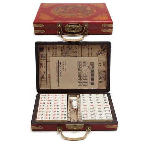 Mini Mahjong Set Portable Retro Kotak Kayu Permainan Mahjong Cina Mahyong Catur China Travel Set
