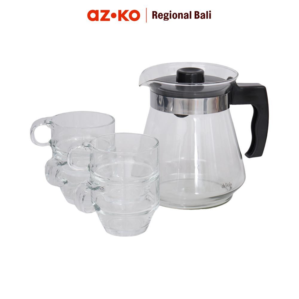 AZKO Delicia Teko Dan Cangkir Set 5 pcs - Hitam Tea Set Teko Teh Perangkat Saji Cup Saucer Set Minum