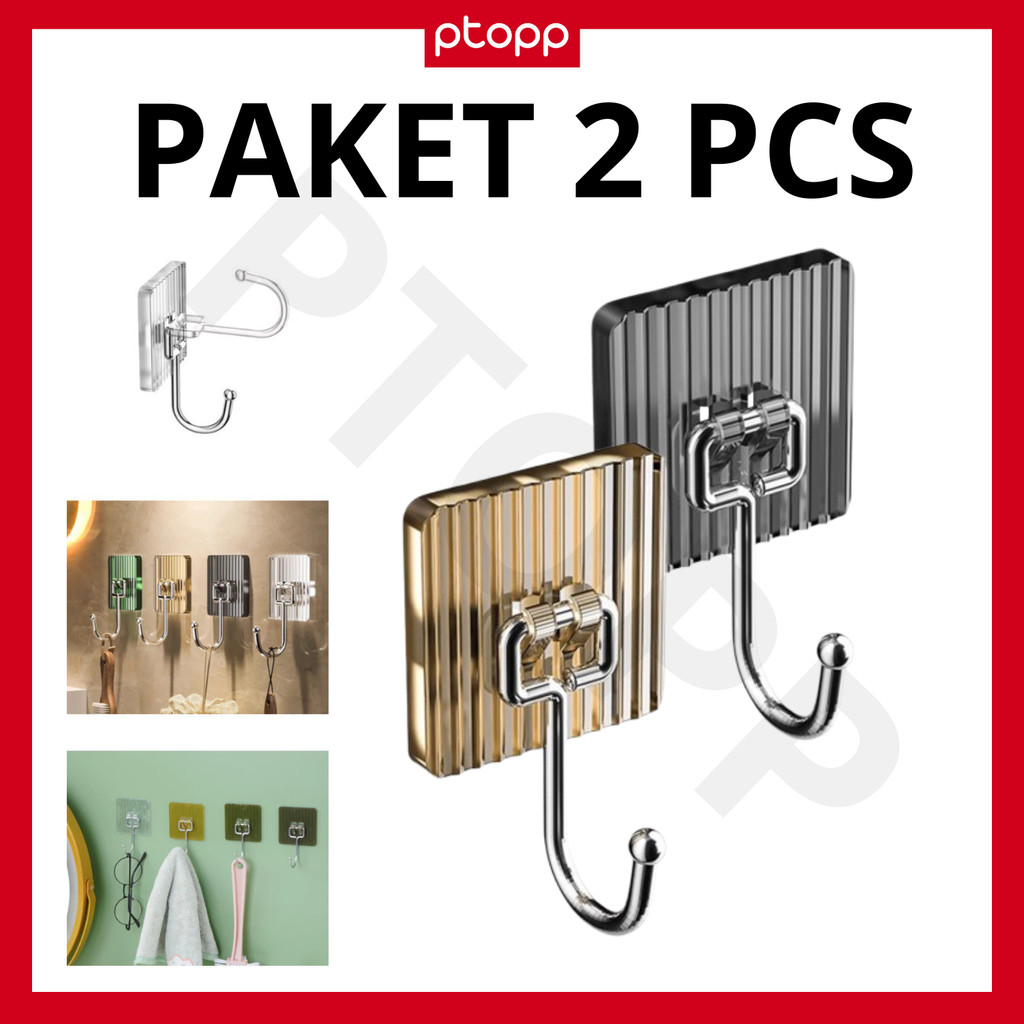 PAKET 2 PCS Gantungan Tempel Dinding Serbaguna Tanpa Paku dan Bor Akrilik Premium Tebal Dilengkapi E