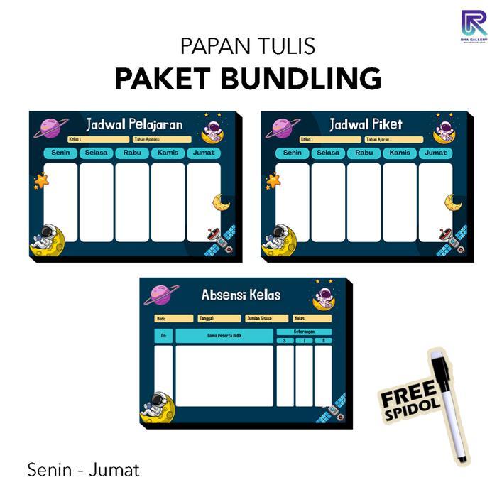 RHA GALLERY Papan Tulis Bundling Jadwal Piket Absensi Astronot Ruang Kelas Sekolah Dekorasi Dinding