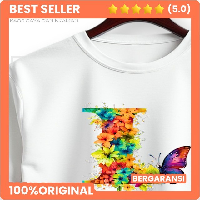 ABJAD-L - Baju Kaos Abjad Alphabet Huruf L Wanita | Baju Kaos Lengan Pendek Katun Asli Inisial Huruf